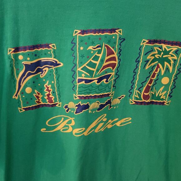 Advance Tees Belize Tourist T Shirt Mens Large Green 100% Cotton Dolphin - Picture 3 of 6